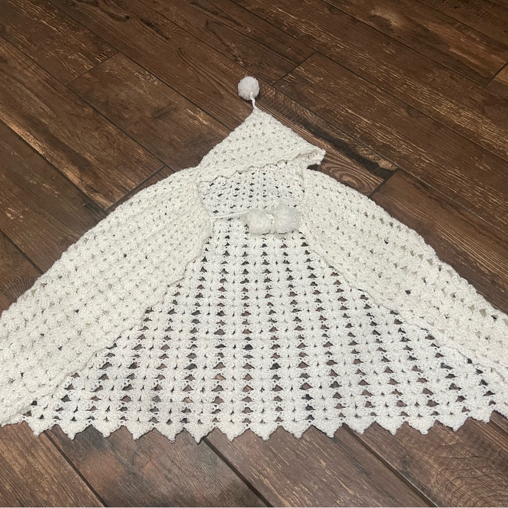 White Crochet Baby Poncho with Hood